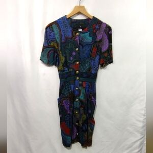 Vintage Positive Attitude Colorful Artsy Dress Women's 6 Multicolor Boho Retro